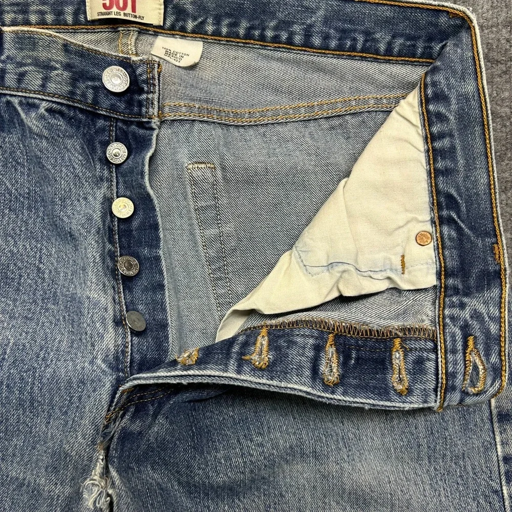 Levi's 501 Original Straight Fit Jeans Men's 35X31 Blue Denim Button Fly - Flaws